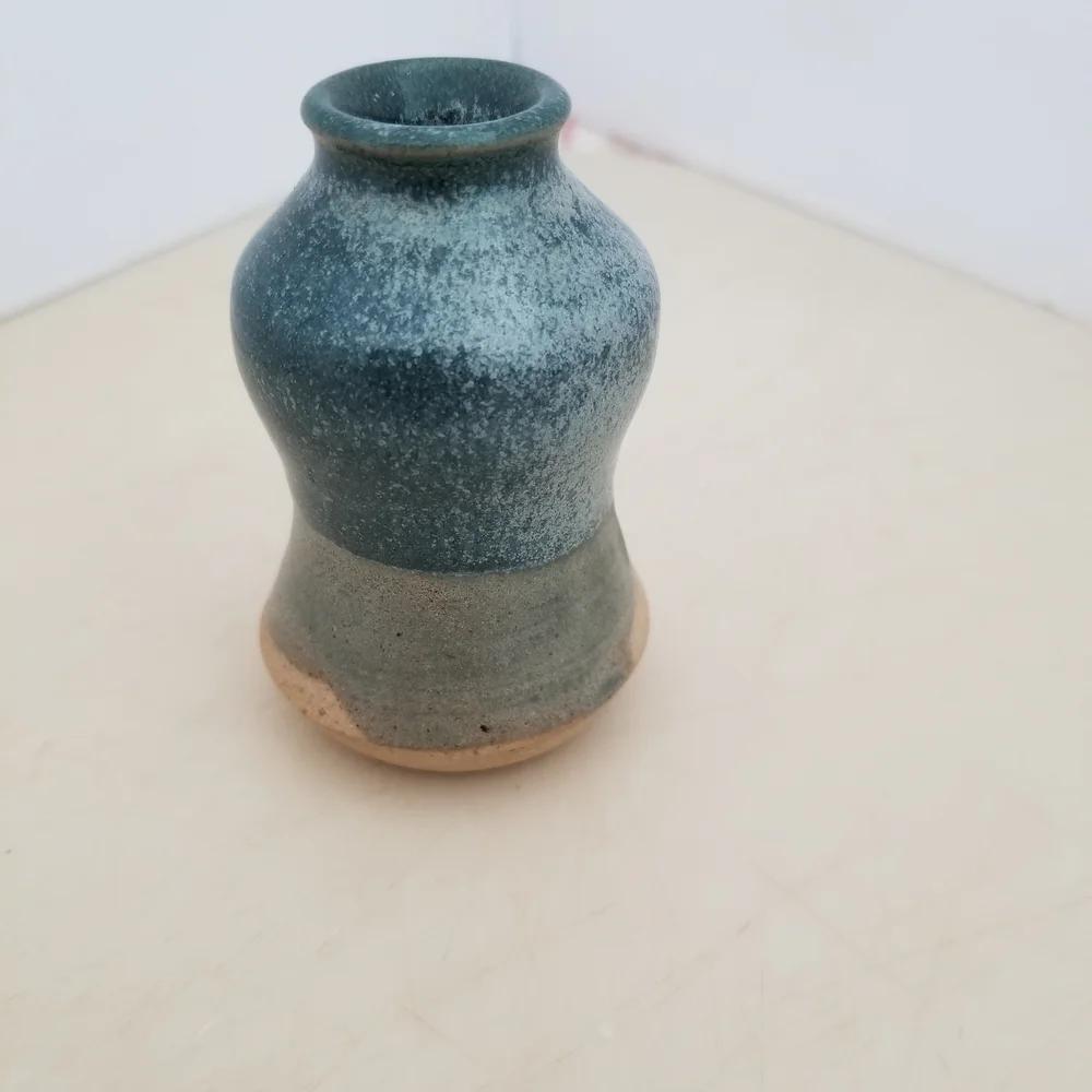 Handcrafted Signed Blue and Tan Vase - Picture 1 of 5